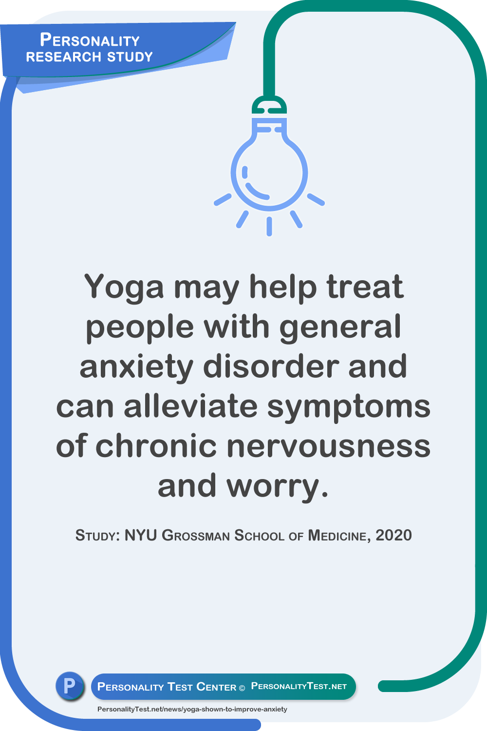Yoga may help treat people with general anxiety disorder and can alleviate symptoms of chronic nervousness and worry. Study: NYU Grossman School of Medicine, 2020